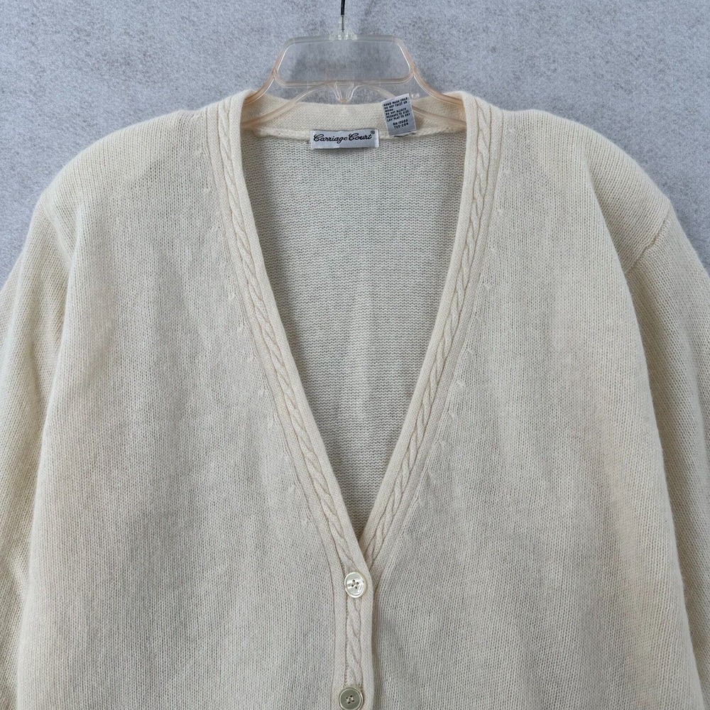 Carraige Court Cardigan Sweater Womens XL Ivory‎ Angora Lambswool Shoulder Pads - Picture 3 of 14